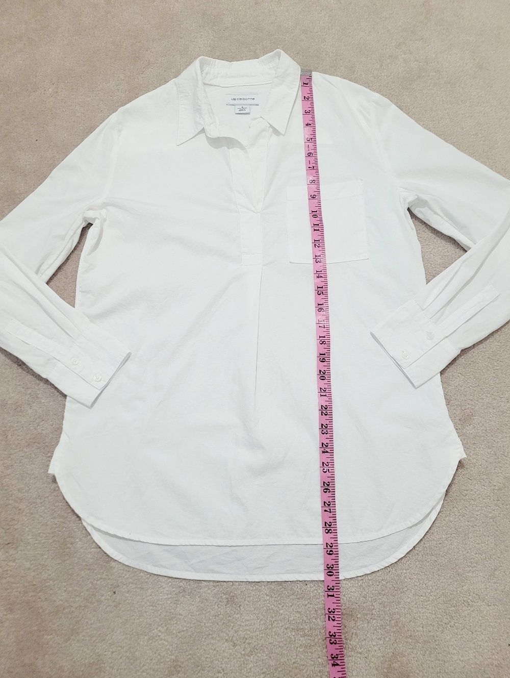Liz Claiborne White Blouse Tunic Womens Size Small 100% Cotton Popover Classic - Picture 12 of 12
